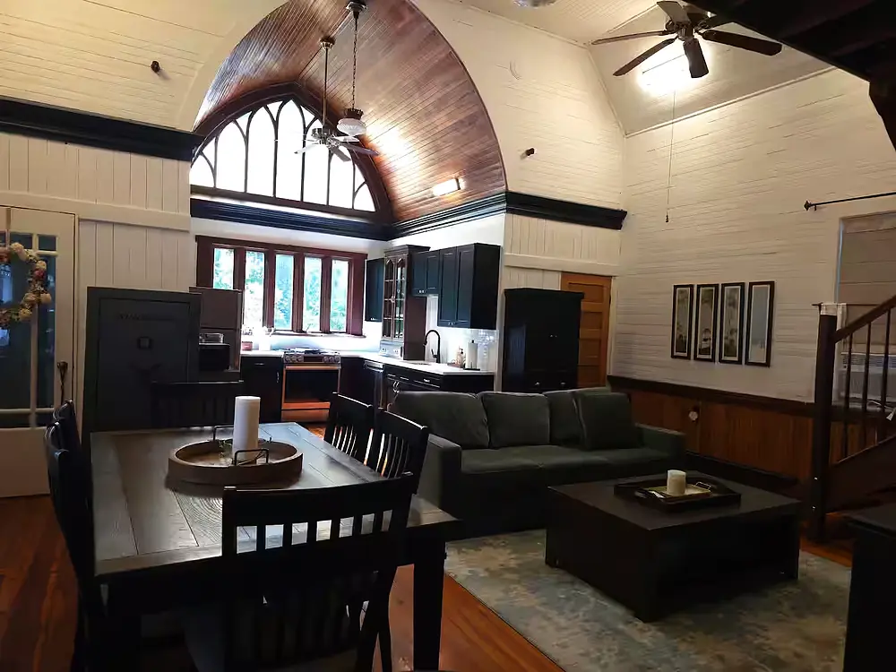 Dining room, living room and kitchen