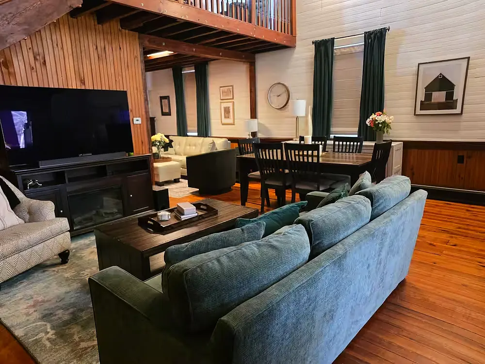 living room with dining in the background